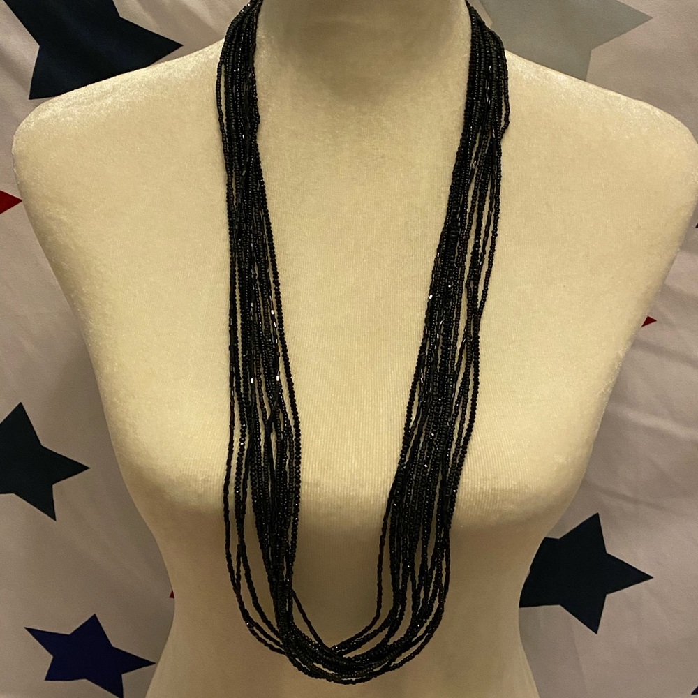 White House Black Market Long, Black Bead Necklace